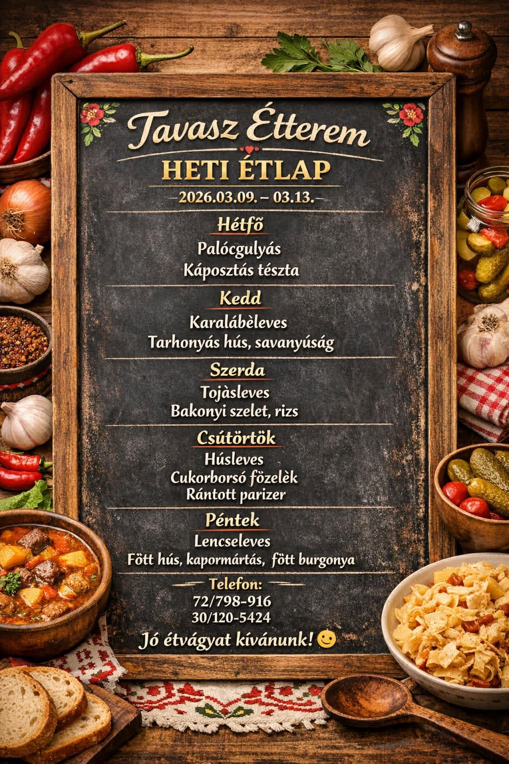 Heti menü — 2026. március 9. hete
