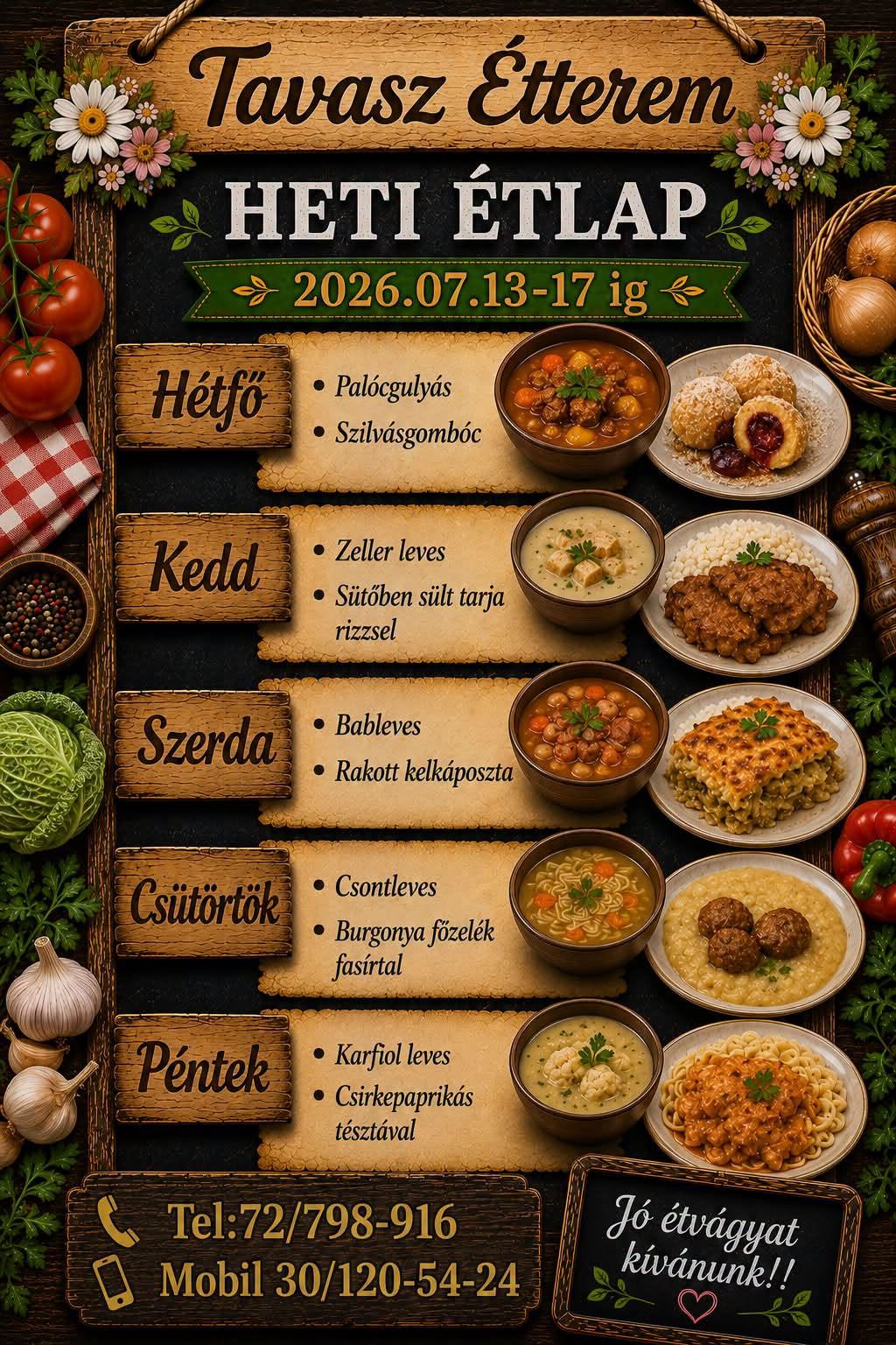 Heti menü — 2026. július 13. hete