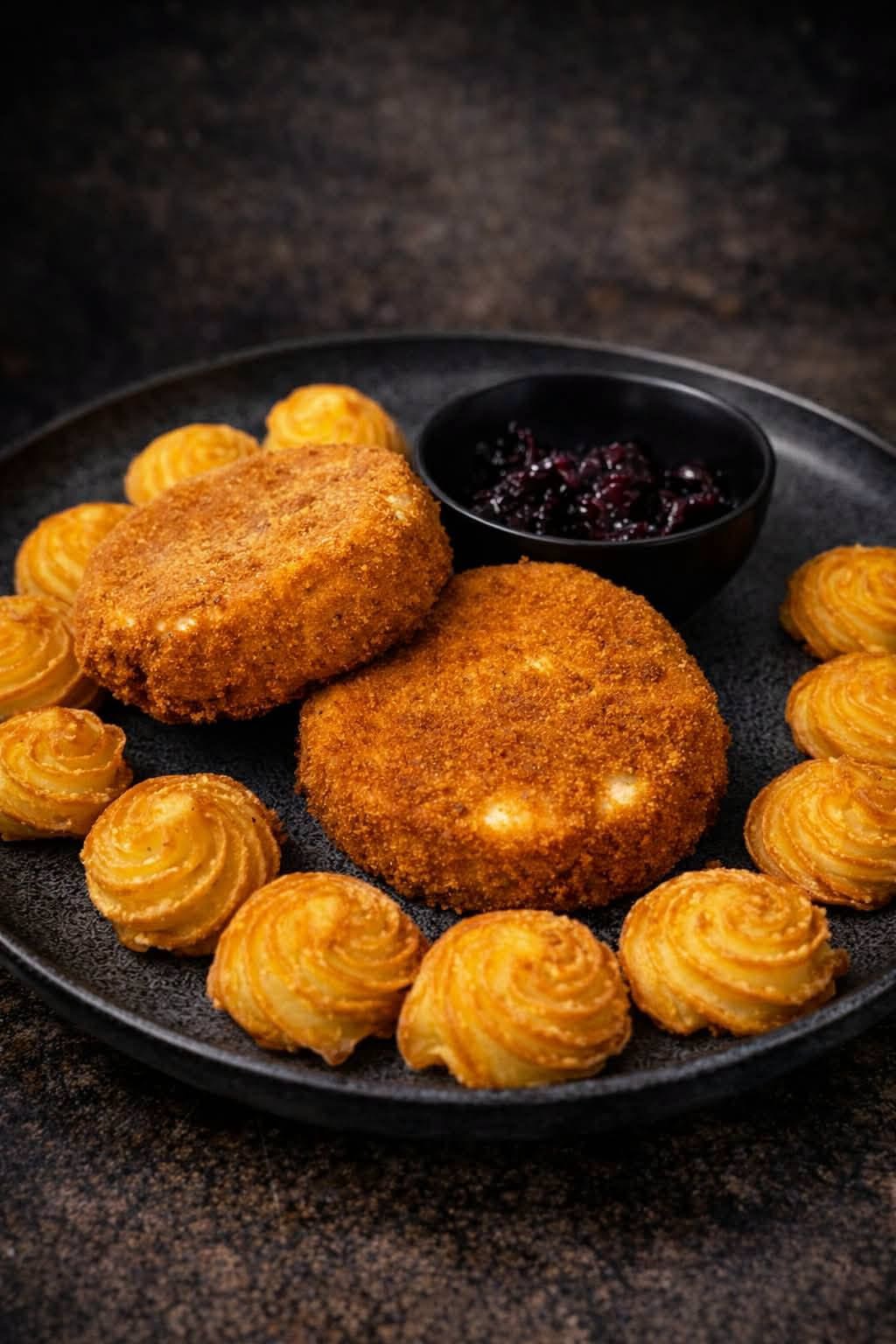 Breaded cheese with cranberry sauce